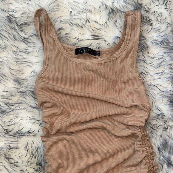 Ruched Bodycon Mini Dress Sleeveless Drawstring Tank Dress | Sz S - Picture 6 of 8